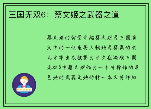 三国无双6：蔡文姬之武器之道